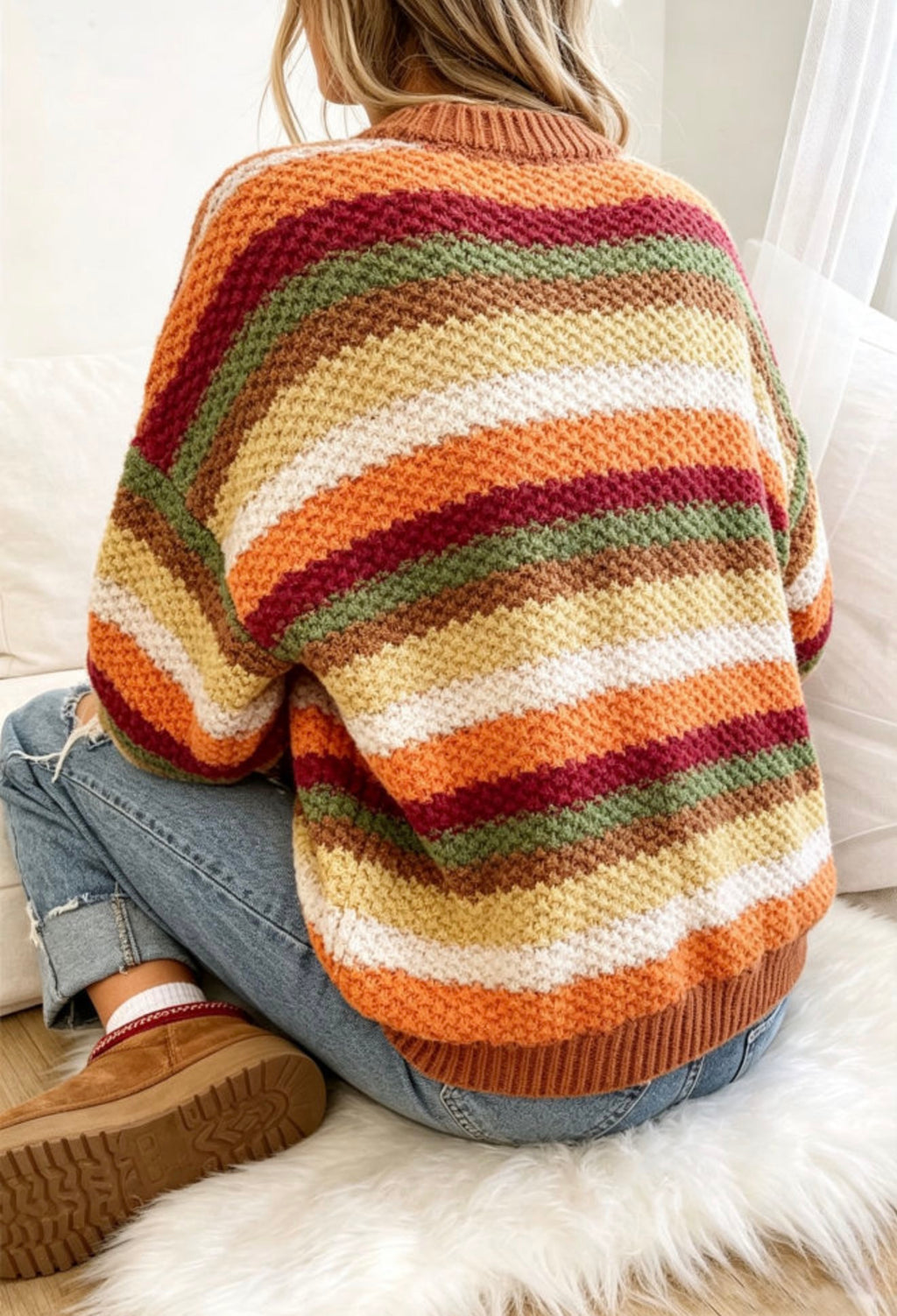 Autumn Rainbow Striped Chunky Knit Sweater