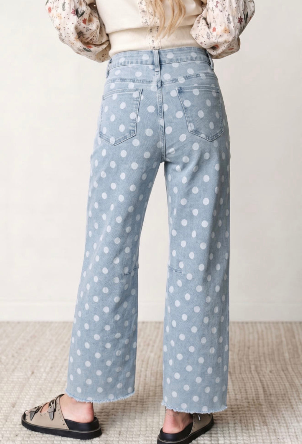Sail Blue Polka Dot Cropped Barrel Jeans