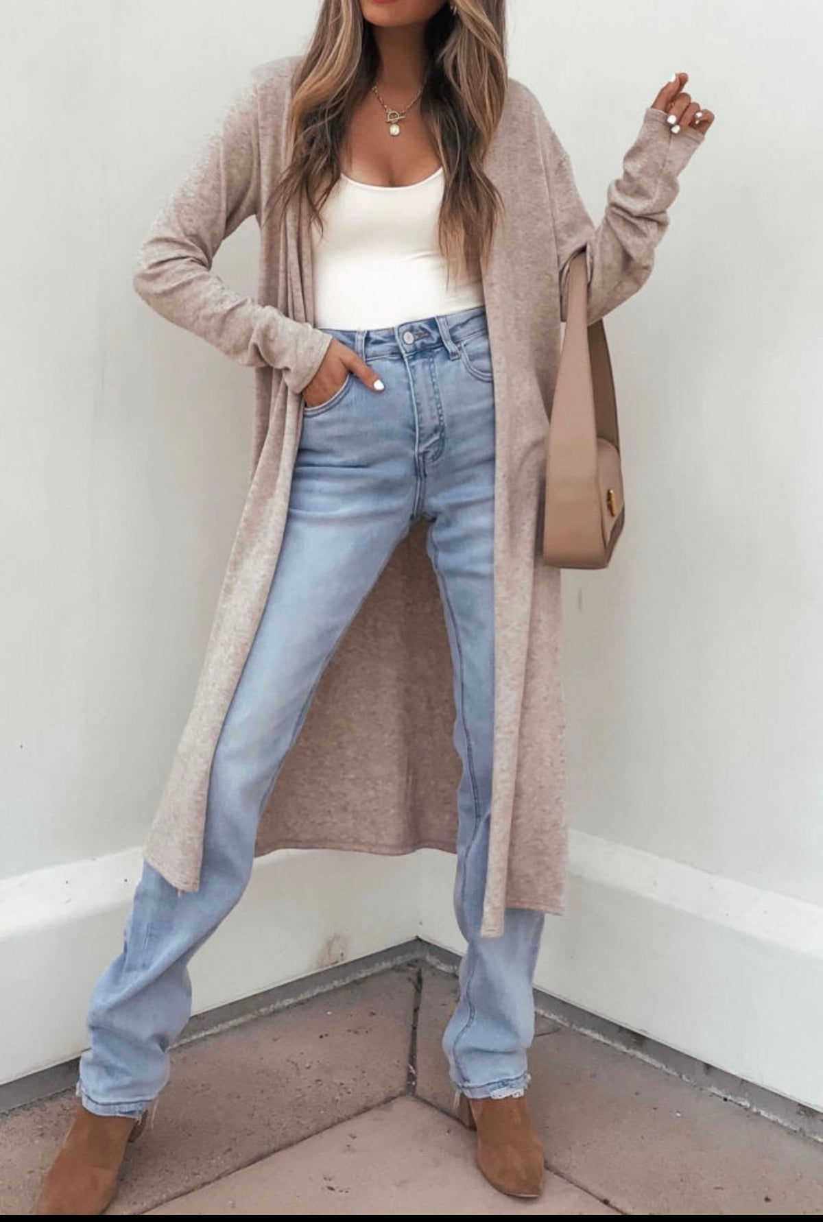 Longline Open Front Cardigan with Pockets