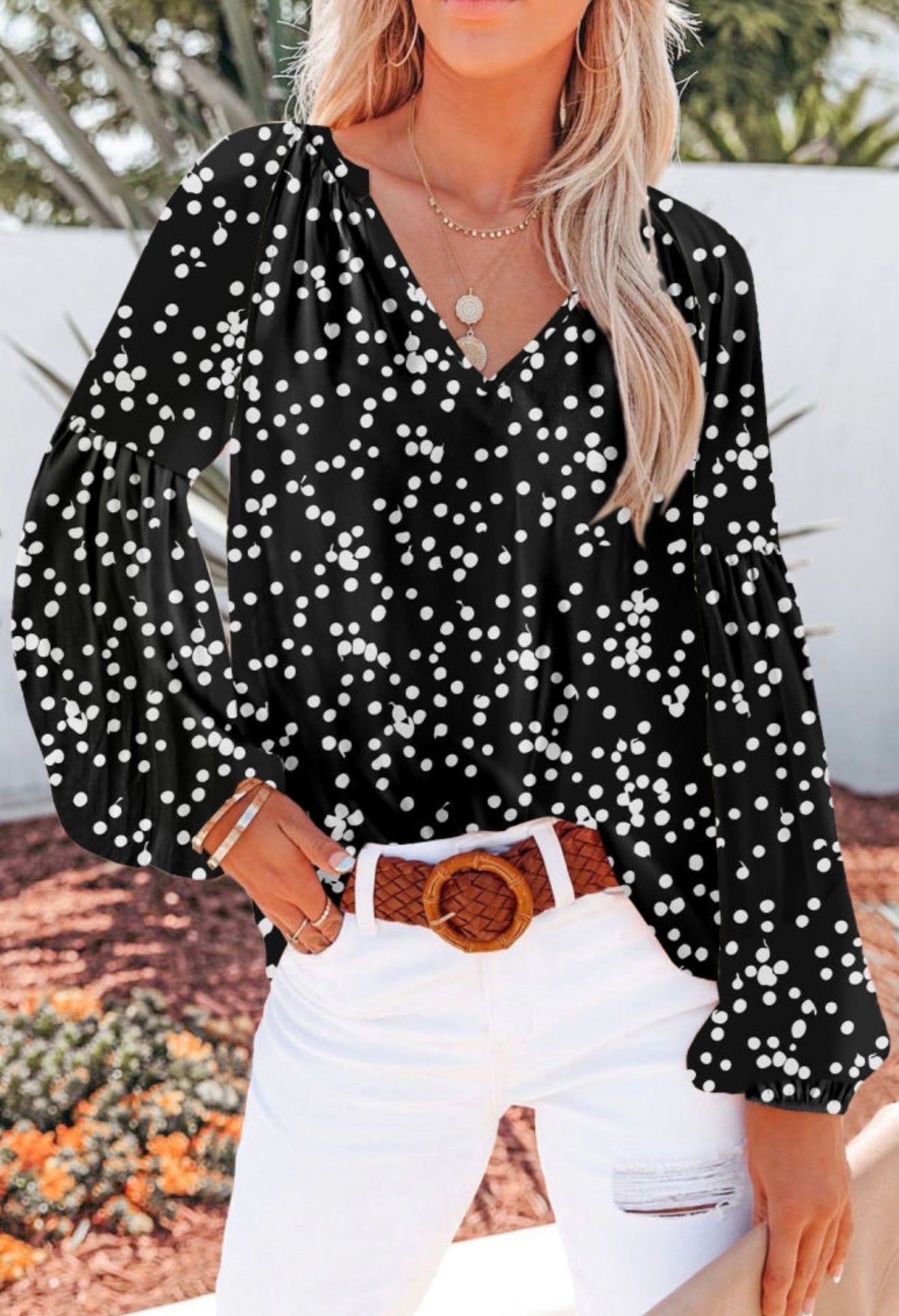 Black & White Floral Puff Sleeve Blouse