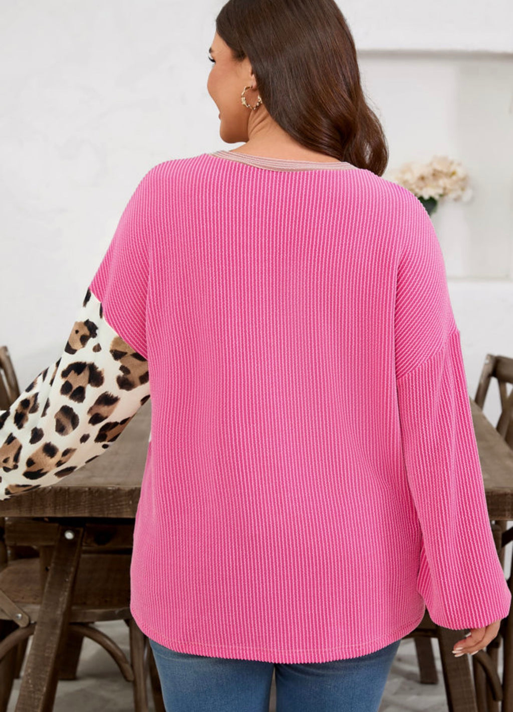Pink & Leopard Colorblock Long Sleeve Top
