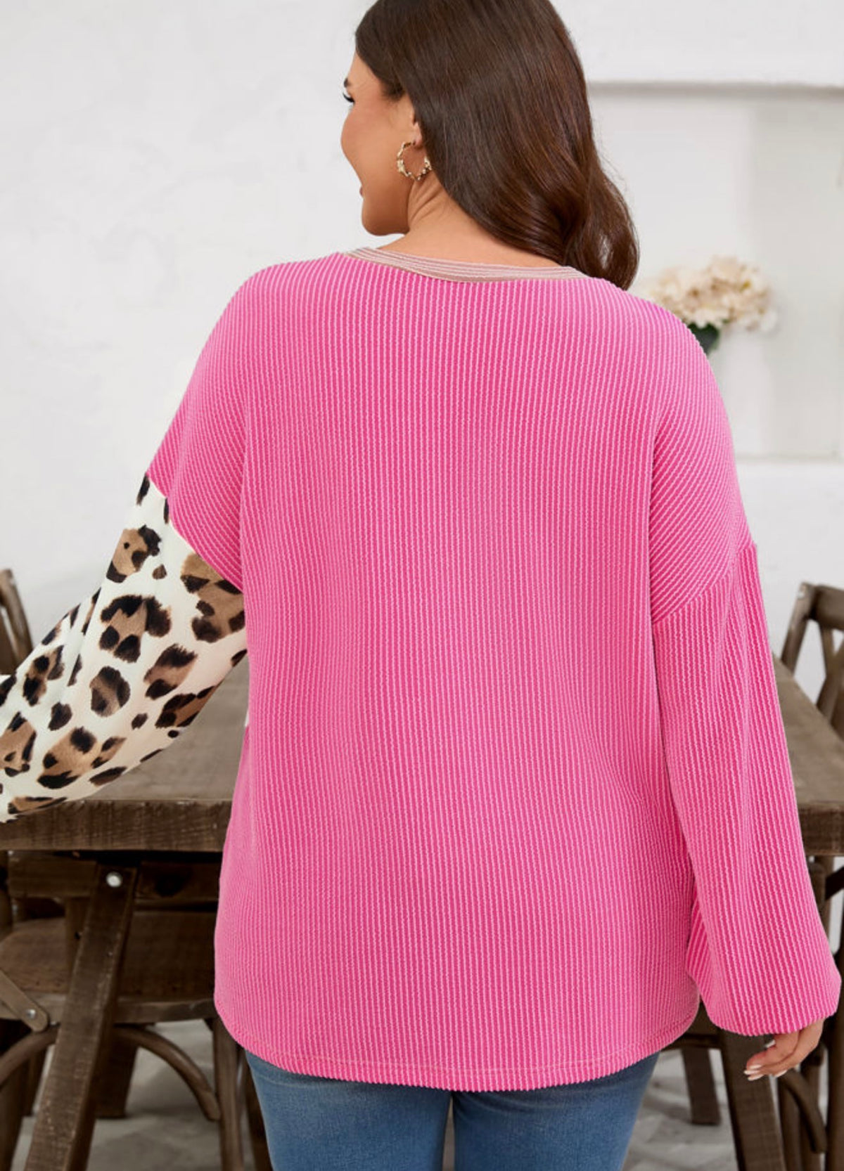 Pink & Leopard Colorblock Long Sleeve Top