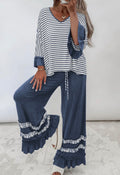 Blue & White Striped Ruffle Two-Piece Pant Set