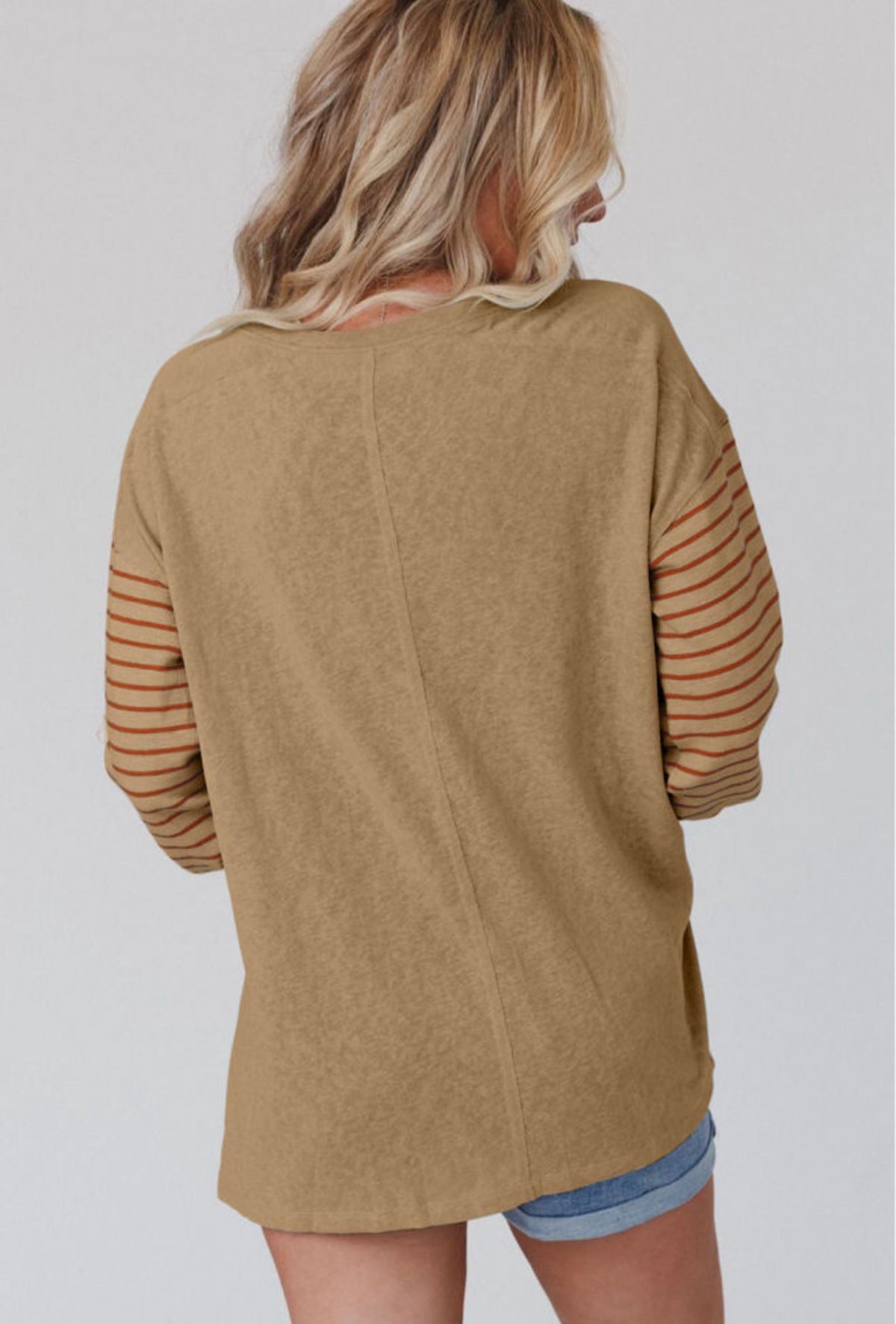Khaki Color Block Striped Long Sleeve Top