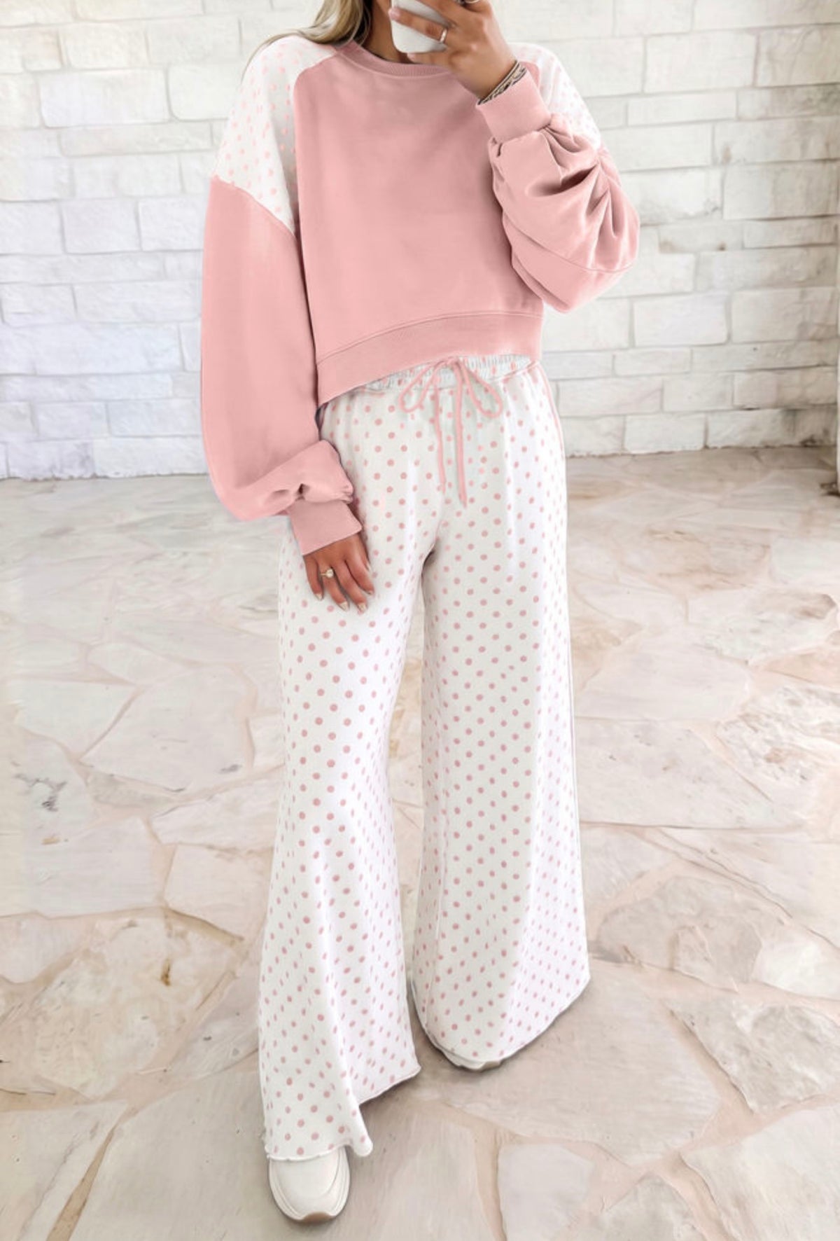 Pink Polka Dot Two-Piece Lounge Set