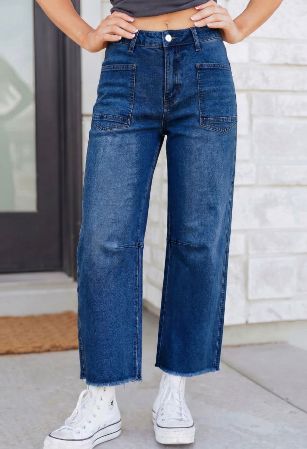 Sail Blue High-Waisted Cropped Barrel Jeans