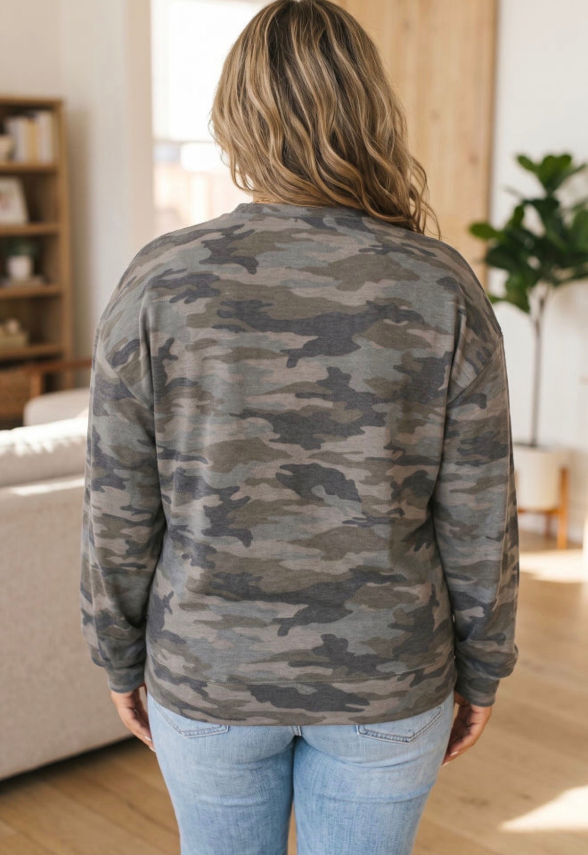 Vintage Green Camo Relaxed Long Sleeve Top