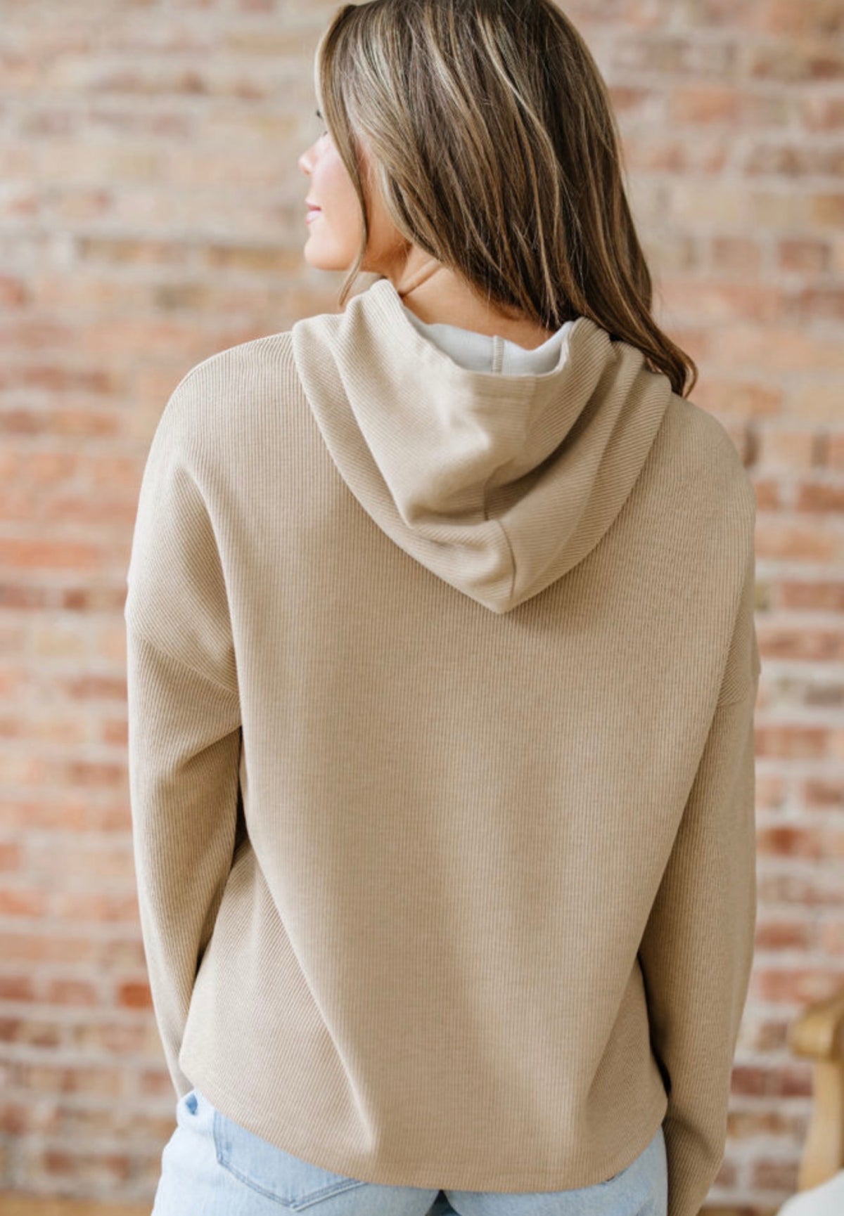 Cozy Taupe Lace Drawstring Hoodie