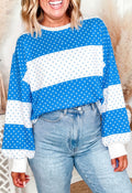 Blue & White Polka Dot Colorblock Long Sleeve Top