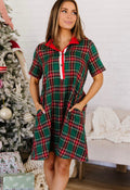 Christmas Plaid Collared Shift Dress